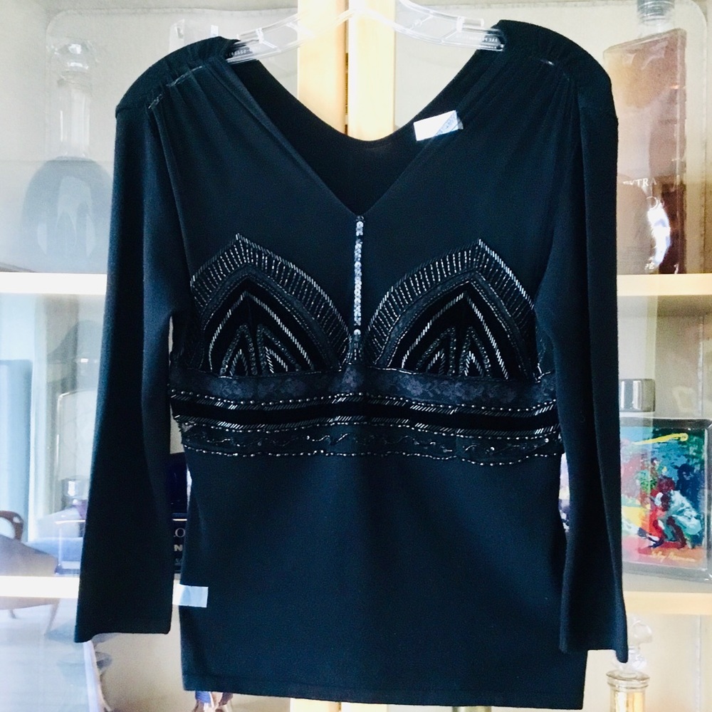 Valentino evening sweater with lace, bits & velvet